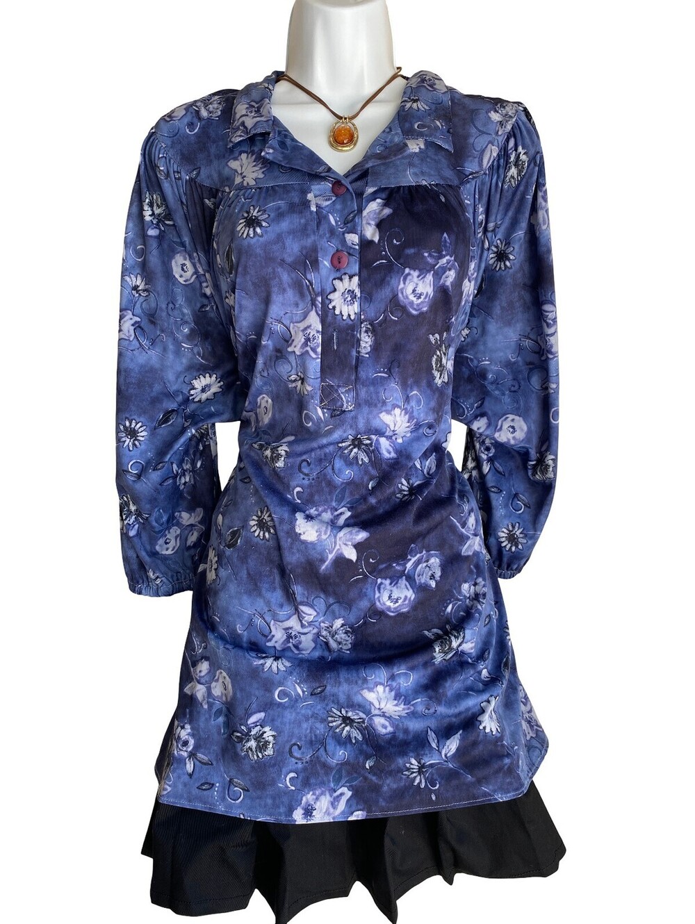 90s VTG A Personal Touch Plus 4X Blue Floral Tunic Blouse Whimsigoth Cottagecore